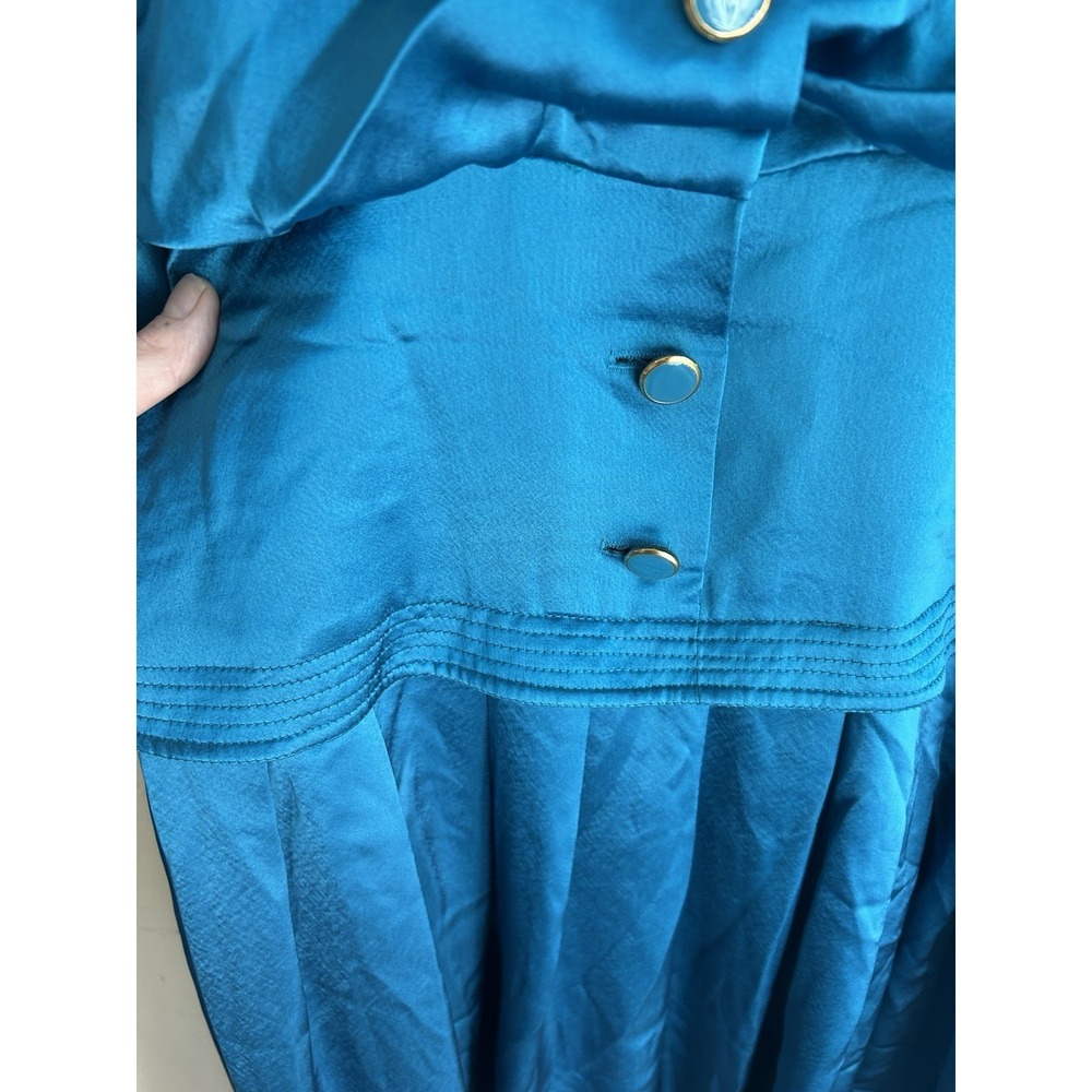 Vintage 70s 80s Joan Sparks Daniel Barrett Teal Satin Midi Dress‎ 8 Art Deco - Picture 8 of 13
